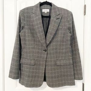 Calvin Klein Tailored Single Button Grey Plaid Blazer Size 8